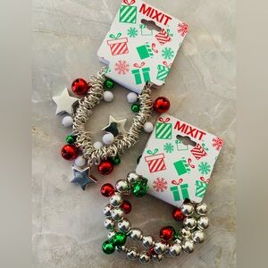 Festive Holiday Silver and Red Stretch Bracelets